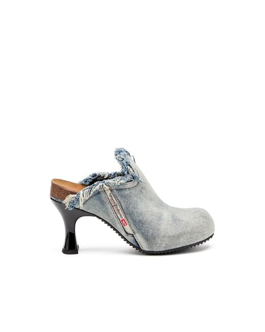 DIESEL White D-Woodstock-Frayed Denim Mules