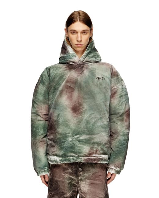 DIESEL Green Puffy Hooded Jacket
