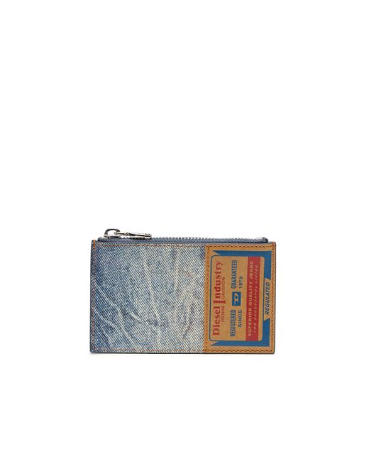 DIESEL Blue Leather Card Holder With Denim Print for men