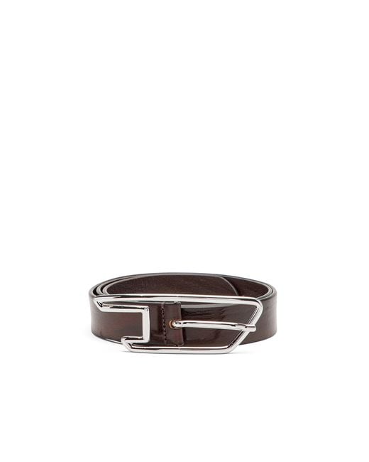 DIESEL Brown 3Cm Waxed-Leather Belt With D Buckle