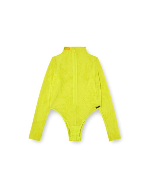 DIESEL Yellow Turtleneck Bodysuit In Flocked Mesh