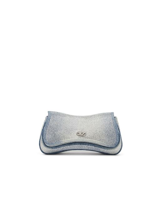 DIESEL White Play-crystal Clutch In Solarised Denim