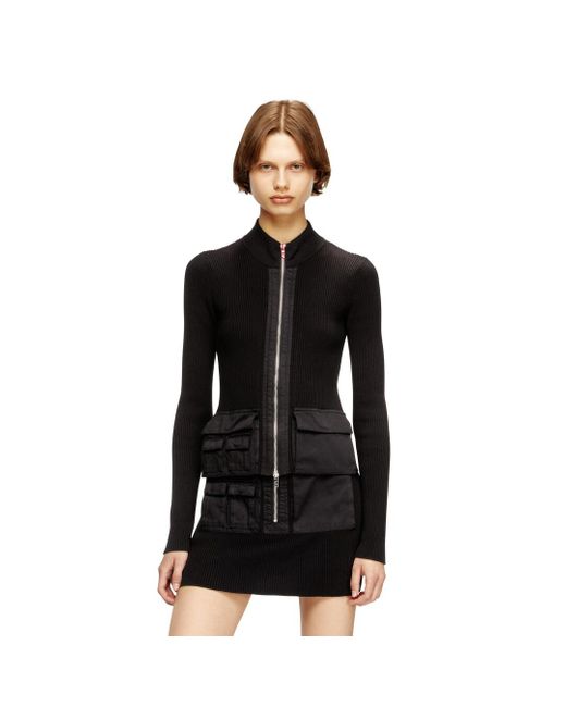 DIESEL Black Ribbed Dress With Cargo Pockets