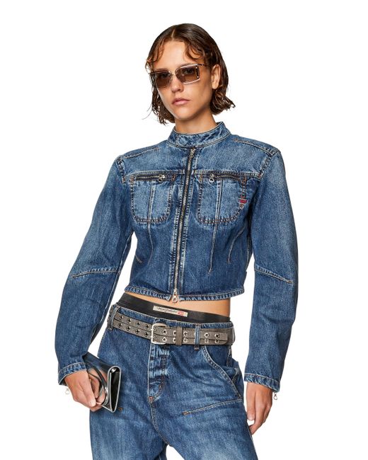DIESEL Blue Slim-fit Zip Denim Jacket