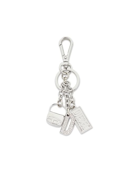 DIESEL White Metal Keyring With Logo Charms