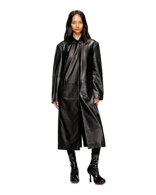 DIESEL Black Long Padded Leather Coat