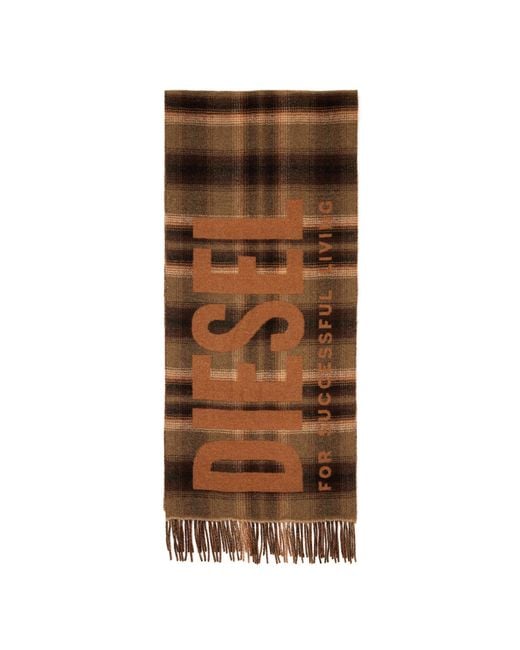 DIESEL Brown Wool-Blend Scarf With Check Pattern for men