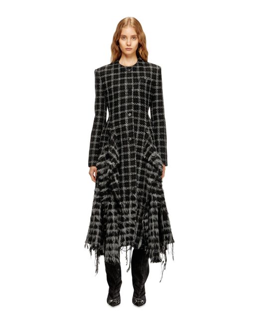 DIESEL Black Bouclé Coat With Frayed Hem