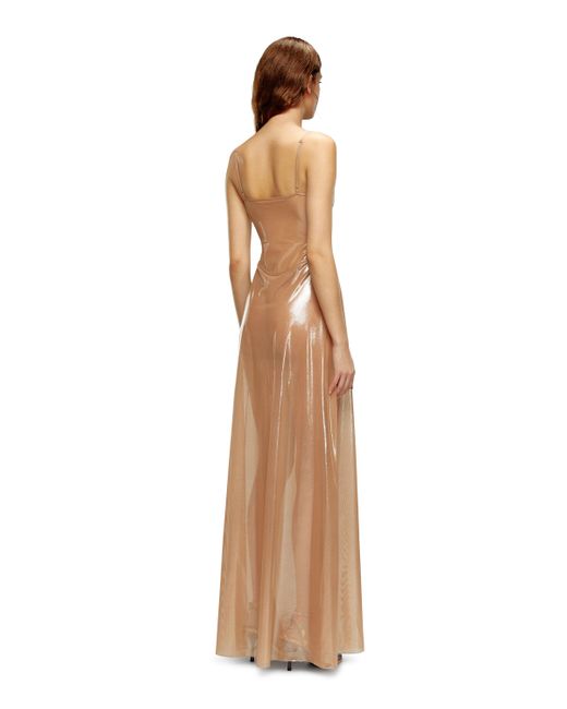 DIESEL Natural Long Slip Dress In Shiny Stretch Tulle