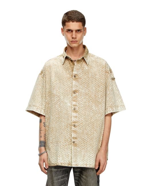 DIESEL Natural Perforated Acid-wash Short-sleeve Shirt for men