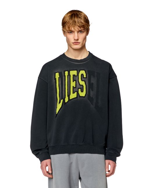 DIESEL Black College Sweatshirt With Lies Patches for men