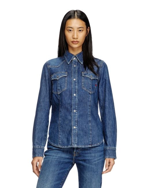 DIESEL Blue Western Denim Snap Shirt