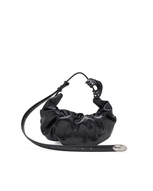 DIESEL Black Grab-d S-small Scrunched Hobo Bag In Shiny Pu