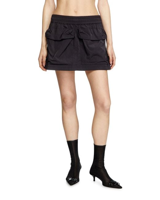 DIESEL Black Crinkled Mini Skirt With Utility Pockets