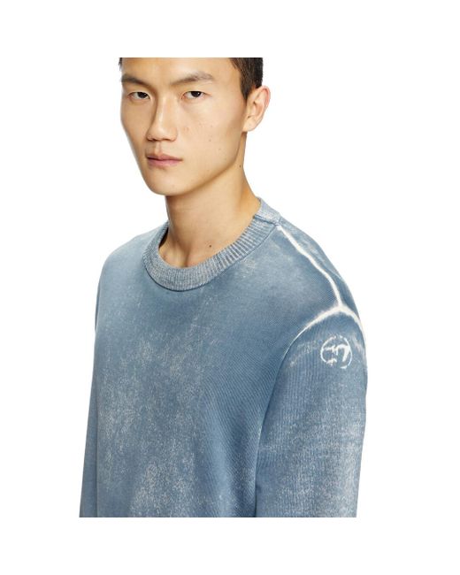 DIESEL Blue Reverse-Print Cotton Jumper for men