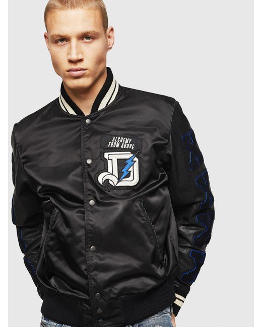 DIESEL Black L-kharkov Bomber Jacket In Nylon And Leather for men