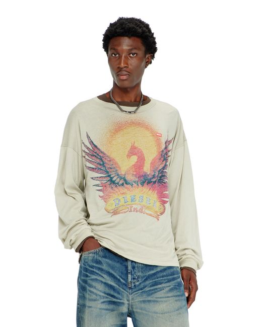 DIESEL Natural Long Sleeve T-Shirt With Phoenix Graphic for men
