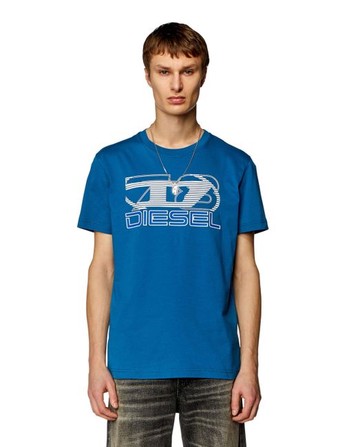 DIESEL Blue T-shirt With Oval D 78 Print for men