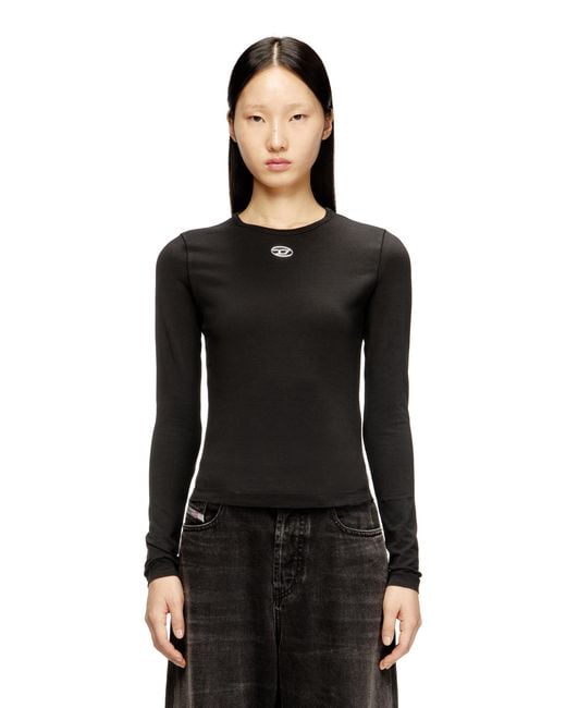 DIESEL Black Cotton Sweater With Oval D Logo