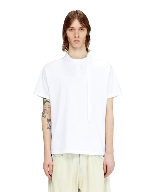 DIESEL White T-Shirt With Biker Neck Strap for men