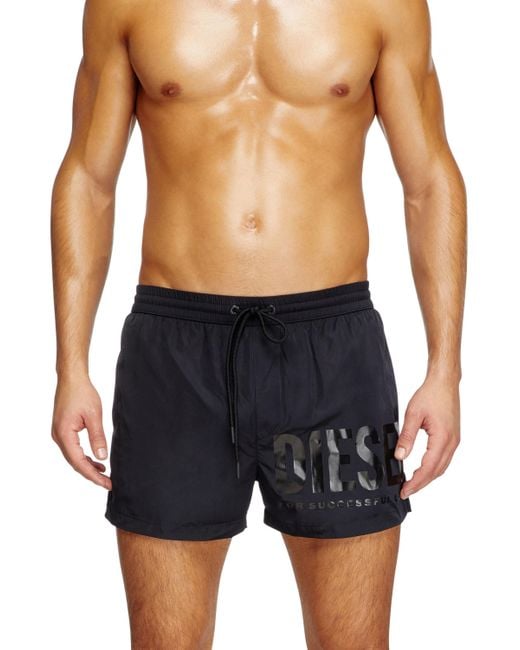 DIESEL Blue Mid-Length Swim Shorts With Logo Print for men