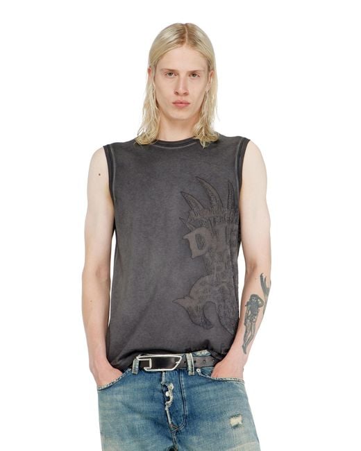 DIESEL Gray Sleeveless Jersey Top With Embossed Graphics for men