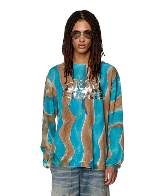 DIESEL Multicolor Long-sleeve T-shirt With Marble Print for men