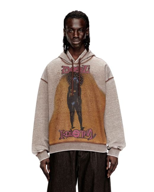 DIESEL Natural Hoodie With Print And Studs for men