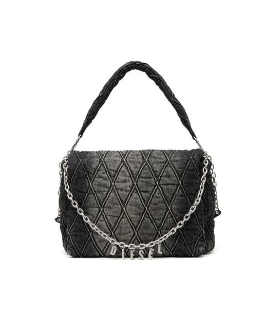 DIESEL Black Charm-d L-large Shoulder Bag In Quilted Denim