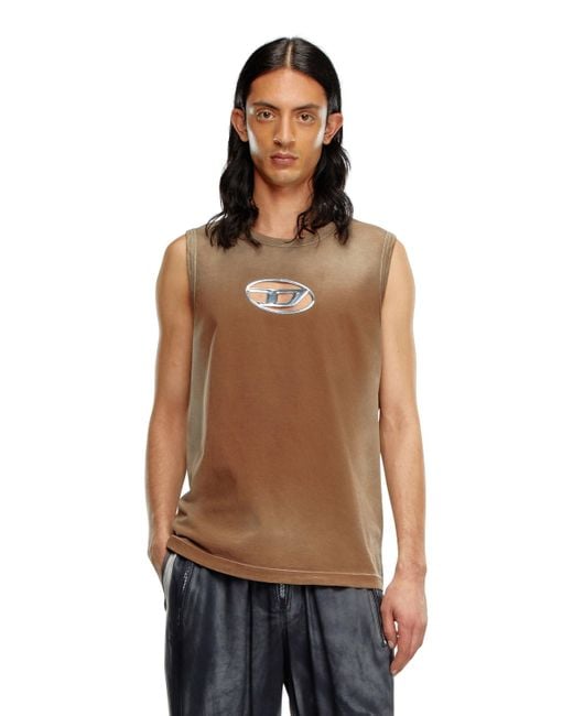 DIESEL Brown Faded Tank Top With Puffy Oval D for men