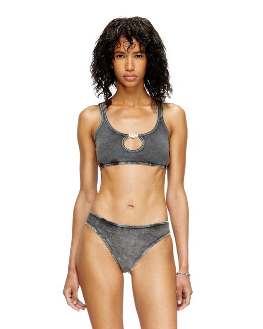 DIESEL Black Ribbed Bralette With Oval D Plaque
