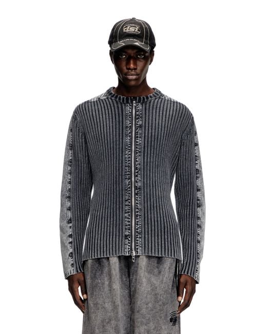 Cárdigan Con Cremallera Y Bandas De Denim En Las Mangas DIESEL de hombre de color Gray