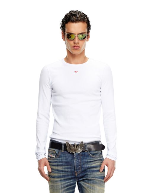 Maglia a maniche lunghe con logo D applicato di DIESEL in White da Uomo
