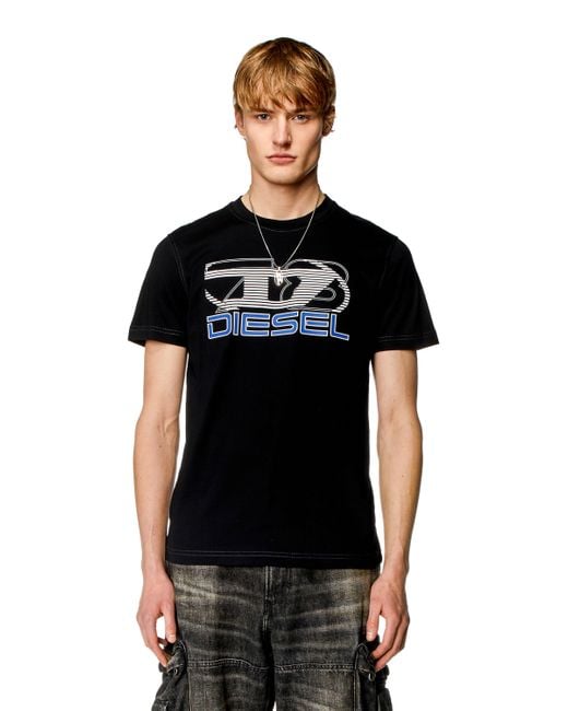 DIESEL Black T-shirt With Oval D 78 Print for men