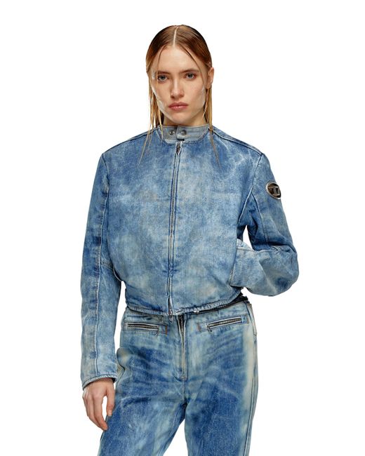 DIESEL Blue Denim Jacket With Biker Zip Details