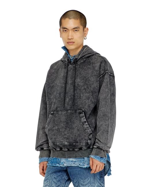 DIESEL Gray Treated Denim-Effect Hoodie for men