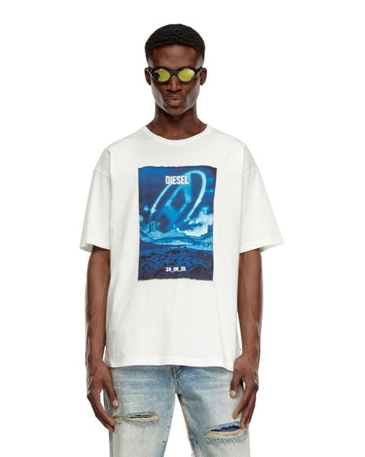 T-shirt a maniche lunghe con patch stampata di DIESEL in Blue da Uomo