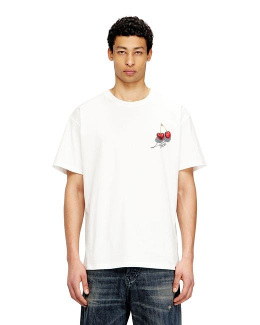 DIESEL White Cotton T-Shirt With Cherry Graphic
