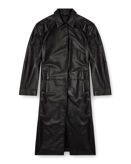 DIESEL Black Long Padded Leather Coat