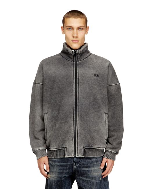 DIESEL Gray Teddy-Lined Zip Jacket With Denim Effect for men