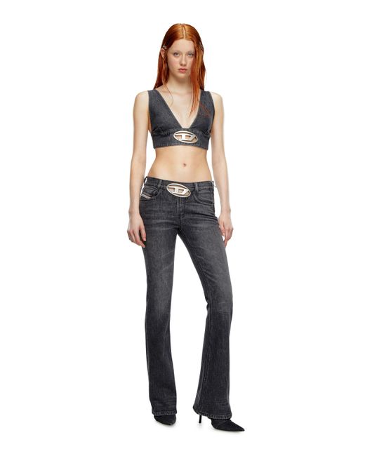 DIESEL Black Denim Bra Top With Oval D Plaque