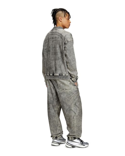 DIESEL Track Denim Zip-Up Sweater With Oval D Gray