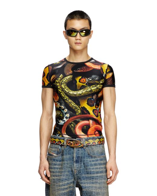 Camiseta De Licra Con Estampado De Serpiente All-Over DIESEL de color Red