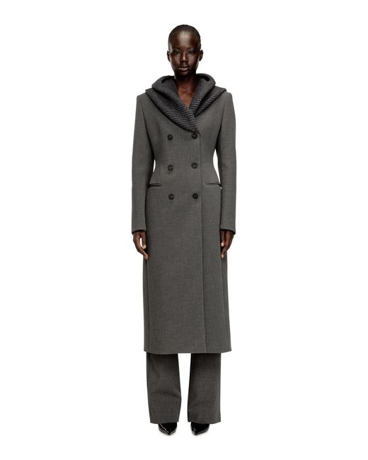 DIESEL Black Long Hourglass Coat With Knitted Cowl Hood