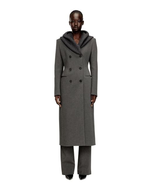 DIESEL Black Long Hourglass Coat With Knitted Cowl Hood