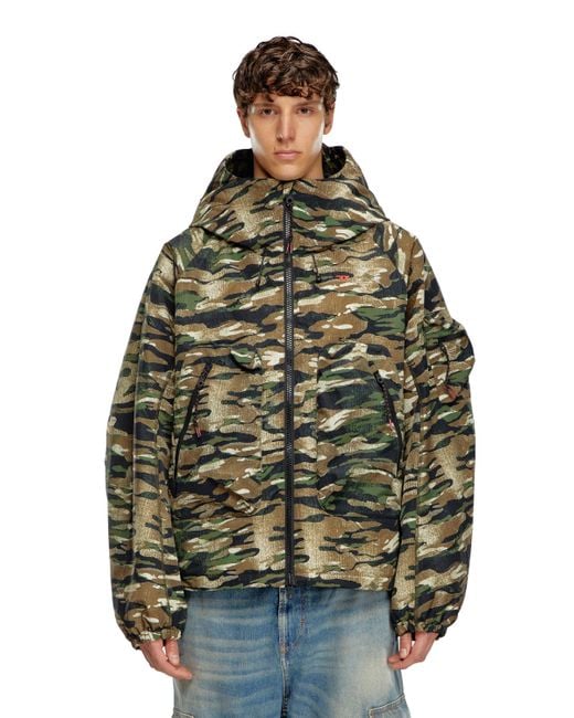 DIESEL Green Camouflage Hooded Jacket for men