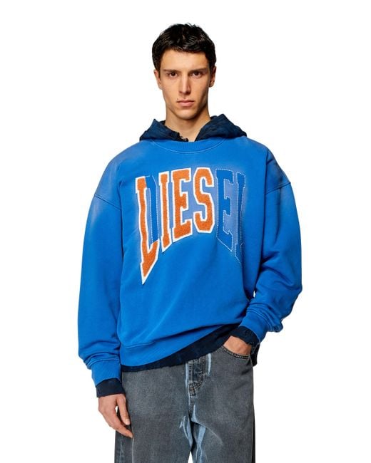 DIESEL Blue College Sweatshirt With Lies Patches for men