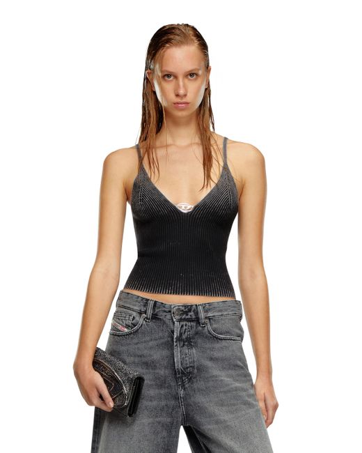 DIESEL Black Camisole In Faded Ribbed Knit