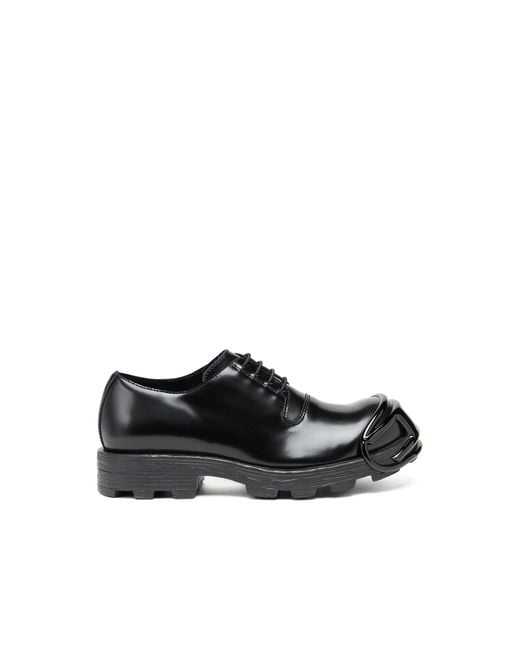 DIESEL Black D-Hammer-Leather Lace-Up Shoes With Oval D Toe Cap for men