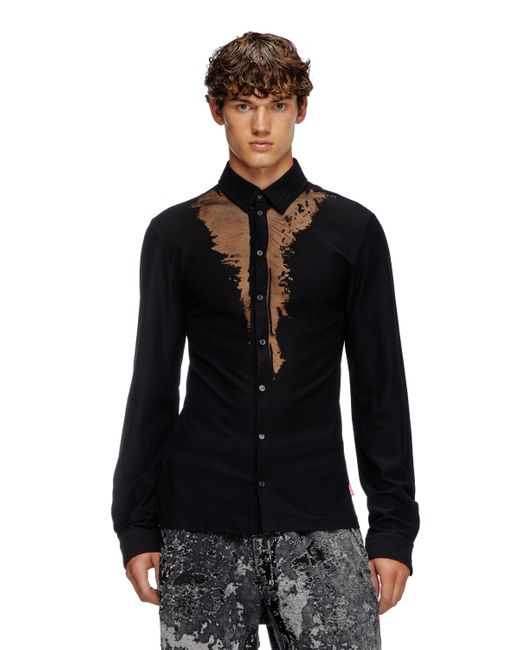 DIESEL Black Jersey Shirt With Devoré Sweat Stains for men